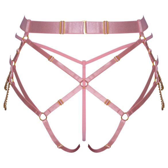Zlá Mačička - postroj s reťazami a tangami (ružová)