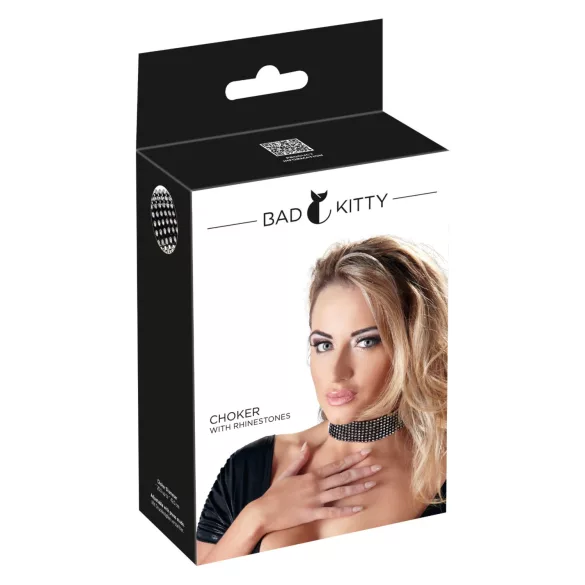 Bad Kitty - obojok so strassmi - čierny