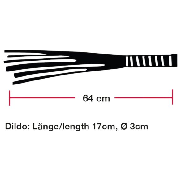 Bad Kitty - bič z kože s dildom z číreho skla - čierny/priehľadný