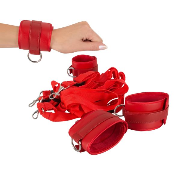 Bad Kitty - posteľné putá so suchým zipsom - umelá koža - červené