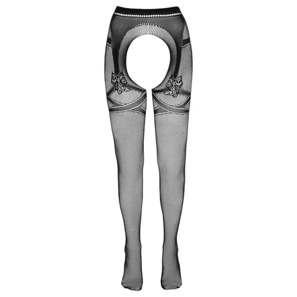 Cottelli - sieťované pančuchy s otvorom - čierna - dvojitý efekt - L/XL
