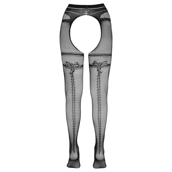 Cottelli - sieťované pančuchy s otvorom - čierna - dvojitý efekt - L/XL