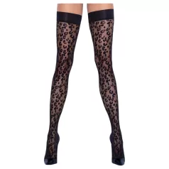   Cottelli Legwear - samodržiace pančuchy - leopard vzor - čierne - 3