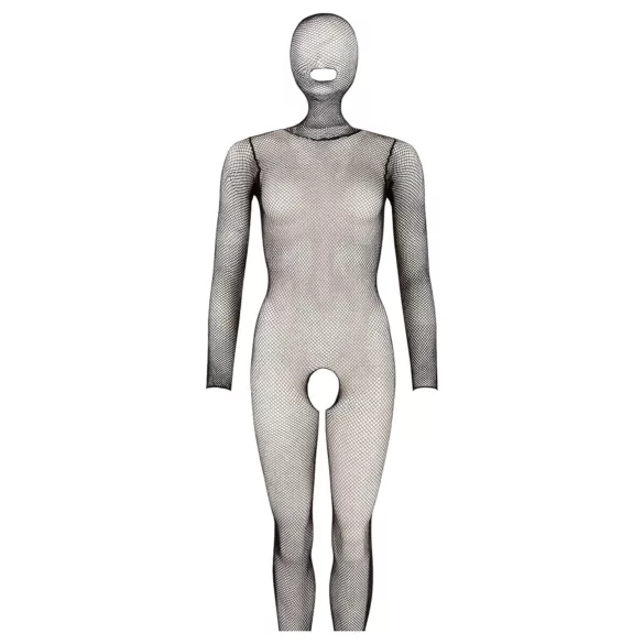 Mandy Mystery - erotický sieťovaný overal s maskou - čierny S-L