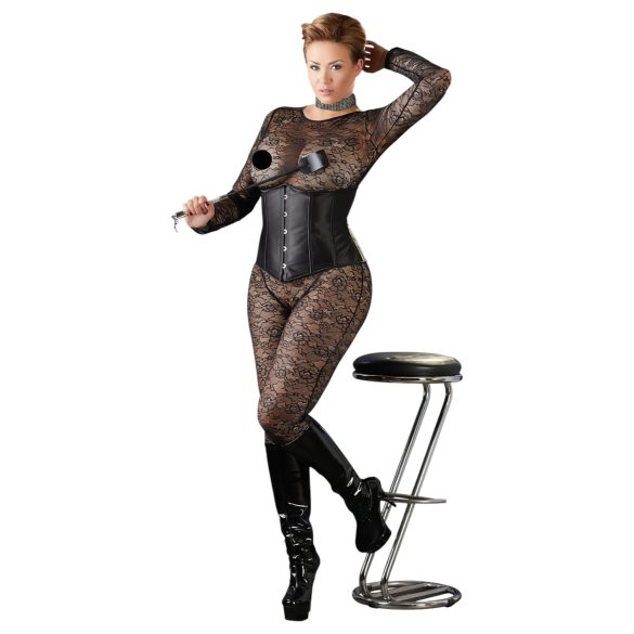 Cottelli - dámsky korzet plus size - saténový - čierny - 2XL