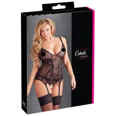Cottelli - dámsky top s čipkou a stuhou - čierny - XXL