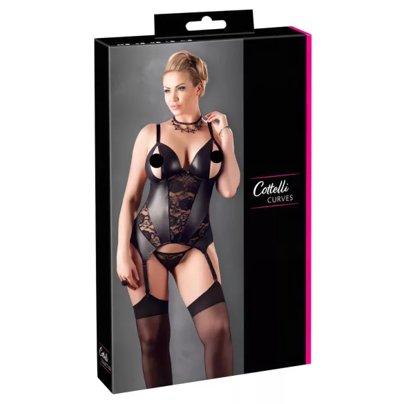 Cottelli - dámsky top pre plnšie tvary - čierny - kvetinový vzor - XXXXL