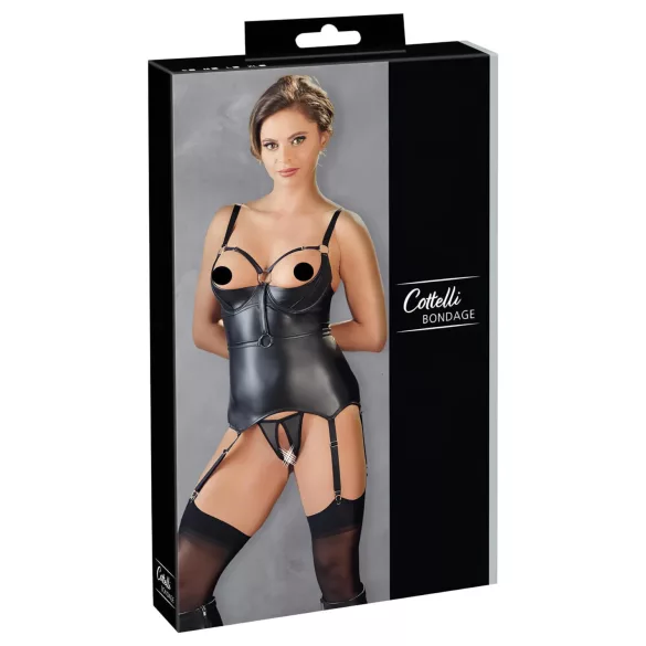 Cottelli Bondage - lesklý push-up top s putami (čierny)