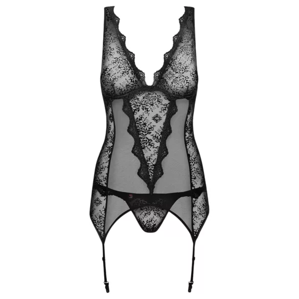 Obsessive - dámska erotická súprava - výšivka - čierna - L/XL