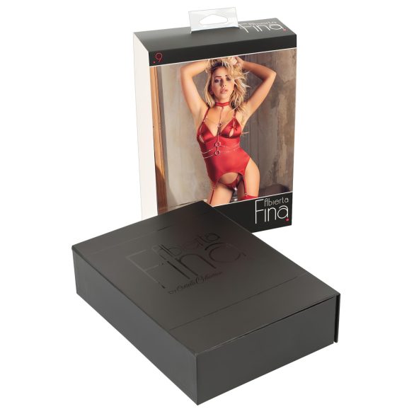 Abierta Fina - lesklý reťazový top a tanga (červené) - XL