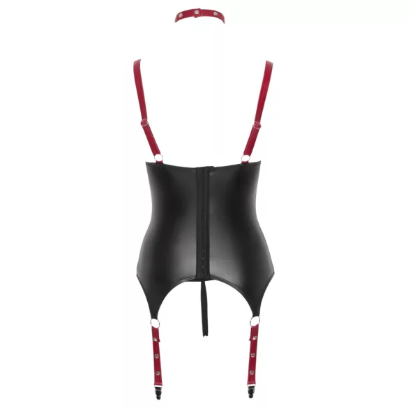 Cottelli Bondage - lakovaný top s otvorom na prsia a obojkom - čierny - M