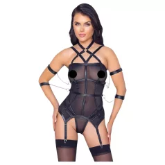   Cottelli Bondage - popruhový top, putá na ruky a tangá (čierne) - M