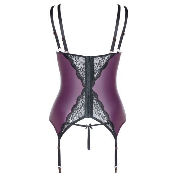 Cottelli Curves - čipkovaná, korzetová spodná bielizeň súprava (fialová) - 90D/XL