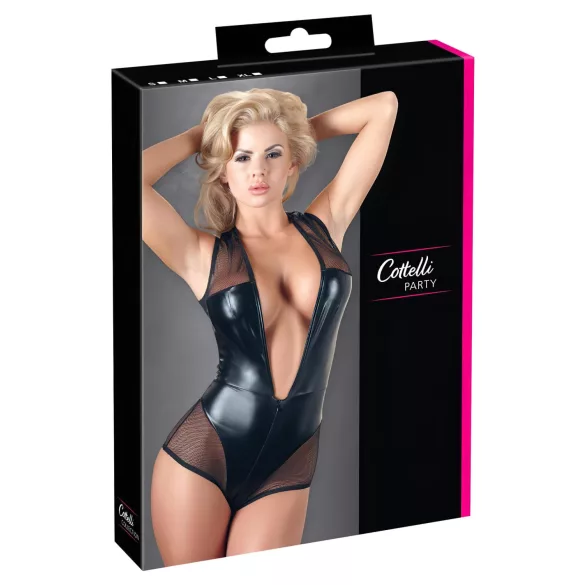 Cottelli - sieťované body - lesklé - čierne - XL