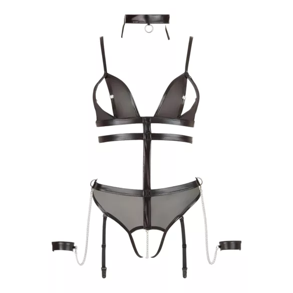 Cottelli Bondage - otvorený body s popruhmi a reťazami - čierny - XL