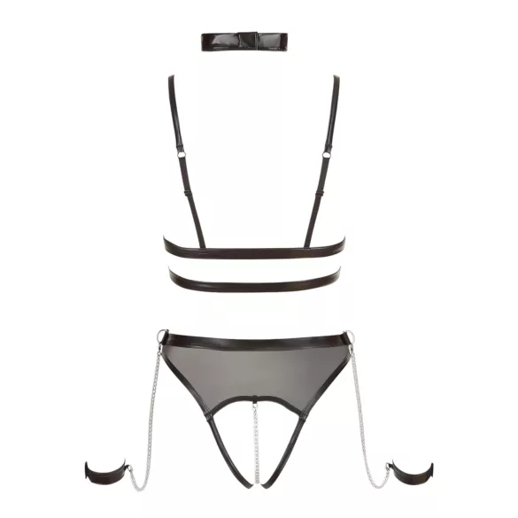 Cottelli Bondage - otvorený body s popruhmi a reťazami - čierny - XL