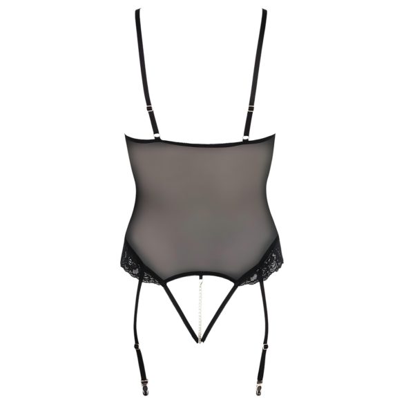 Cottelli Bondage - čierne body s kovovými krúžkami a putami na ruky - M