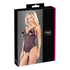   Cottelli - otvorené body s čipkou a perličkami - čierne - M