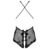 Obsessive - dámske body s perlami - otvorené, čipkované - čierne - L/XL