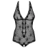 Obsessive - dámske body s perlami - otvorené, čipkované - čierne - L/XL