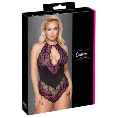   Cottelli Plus Size - body s kvetinovým vzorom - čierna/fialová