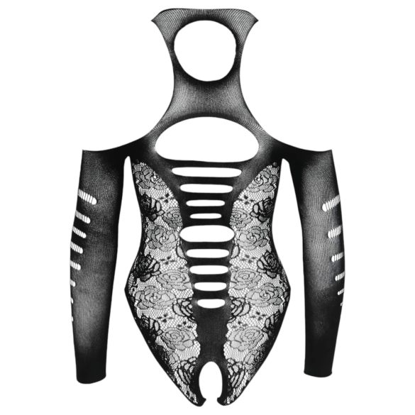 NO:XQSE - erotické body s mašľou - dlhý rukáv - čierne S-L