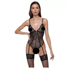   Cottelli - body s podväzkami - čipkované, otvorené - čierne - M