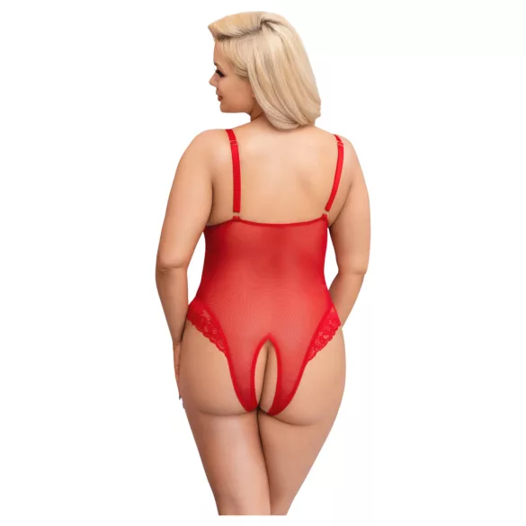 Cottelli Curves - čipkované body - priehľadné - červené - 3XL