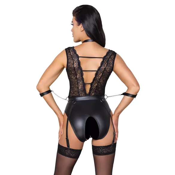 Cottelli Bondage - body s čipkou a obojkom - čierne - M