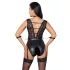 Cottelli Bondage - body s čipkou a obojkom - čierne - M