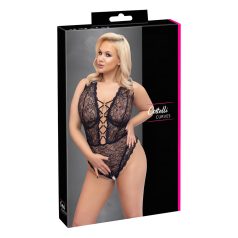   Cottelli Curves - dámske body plus size - priehľadné s vzorom - čierne