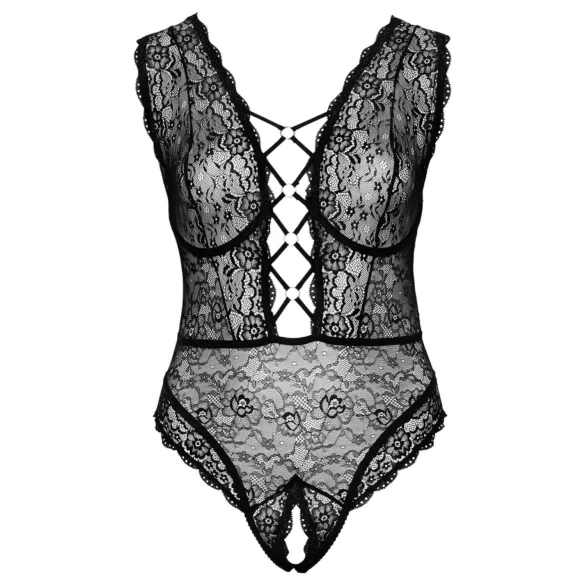 Cottelli Curves - dámske body plus size - priehľadné s vzorom - čierne
