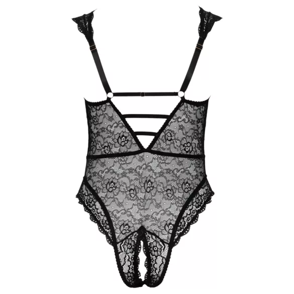Cottelli Curves - dámske body plus size - priehľadné s vzorom - čierne