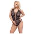 Cottelli Curves - dámske body plus size - priehľadné s vzorom - čierne - 90D/XL