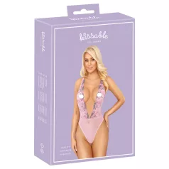   Kissable - čipkované body s ružovou výšivkou - ružová - L/XL