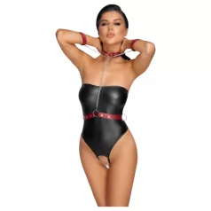   Cottelli Bondage - lesklé body + popruhy na ruky a krk (čierne) - M