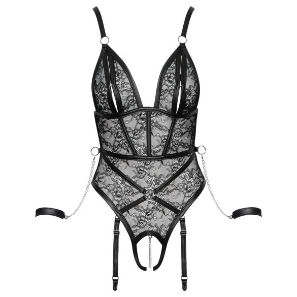 Cottelli Bondage - otvorený body s putami - čierny - M