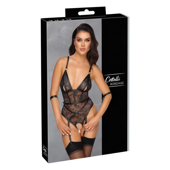 Cottelli Bondage - otvorený body s putami - čierny - L