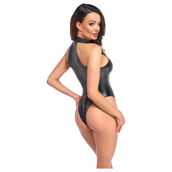 Noir - lesklé body s krkovým popruhom (čierna) - XL