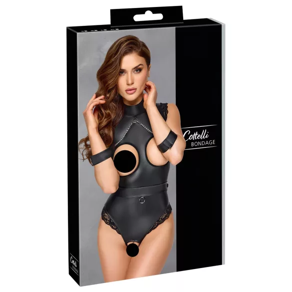 Cottelli Bondage - body s otvorenými prsiami - čierne - L