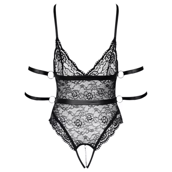 Cottelli Bondage - otvorený čipkovaný body - čierny - M