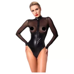 Noir - lesklé body s priesvitnou vložkou - čierne - M