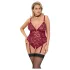 Cottelli Curves - čipkované body s reťazou - červené - 2XL