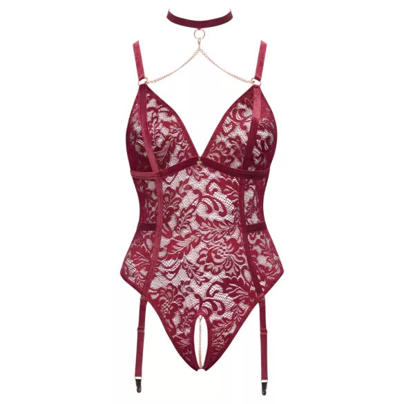 Cottelli Curves - čipkované body s reťazou - červené - 2XL