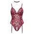 Cottelli Curves - čipkované body s reťazou - červené - 2XL