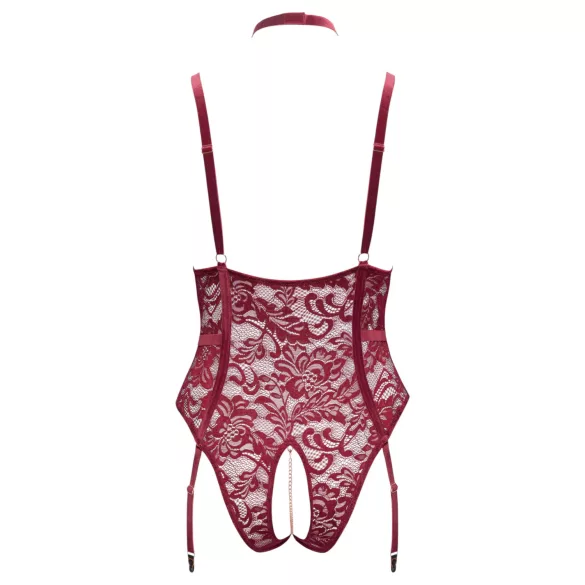 Cottelli Curves - čipkované body s reťazou - červené - 2XL