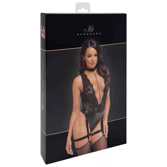Noir Libido - dámske body s podväzkami - čierne