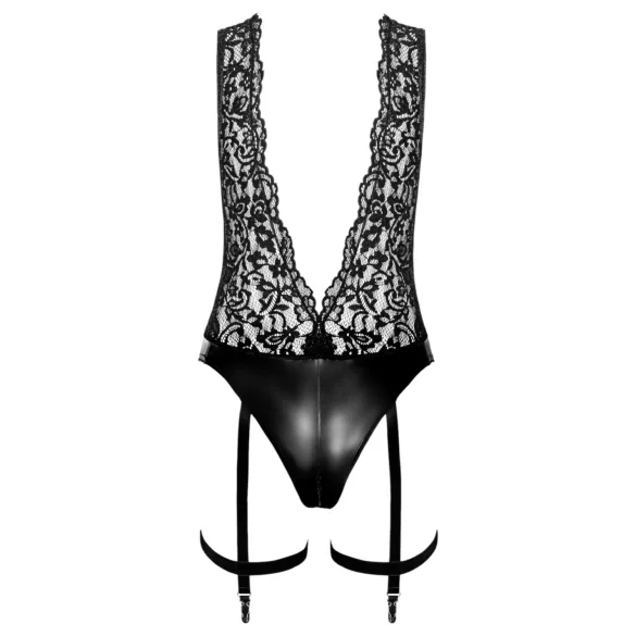 Noir Libido - dámske body s podväzkami - čierne