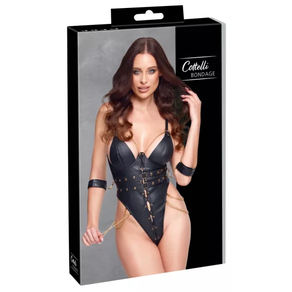 Cottelli - bondage body s reťazami (čierny) - L