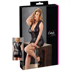 Cottelli Plus Size - lesklé šaty s čipkou - čierne - XXL